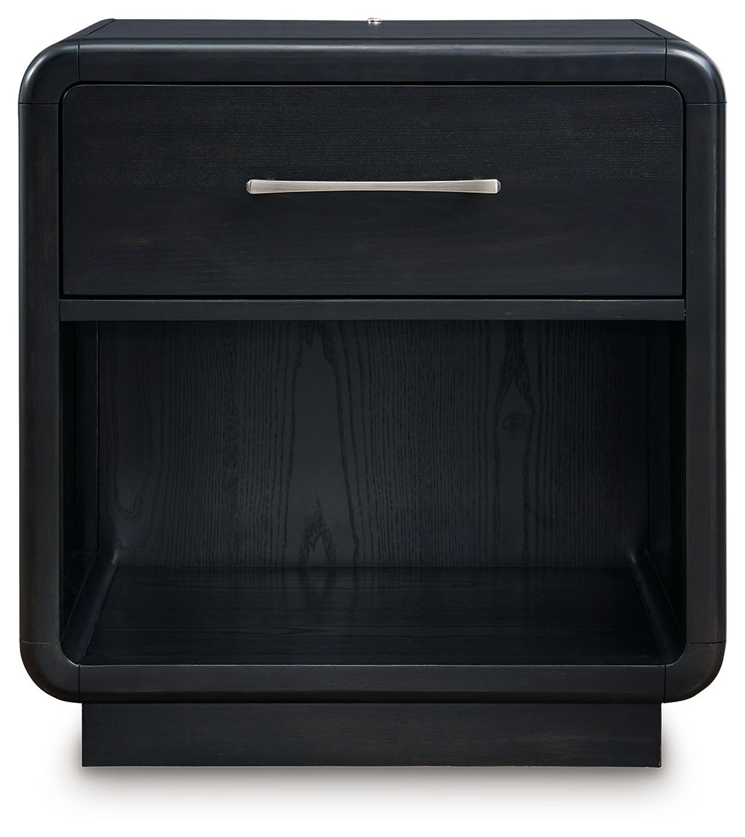 Rowanbeck - Black - One Drawer Night Stand - Hornell Furniture Outlet