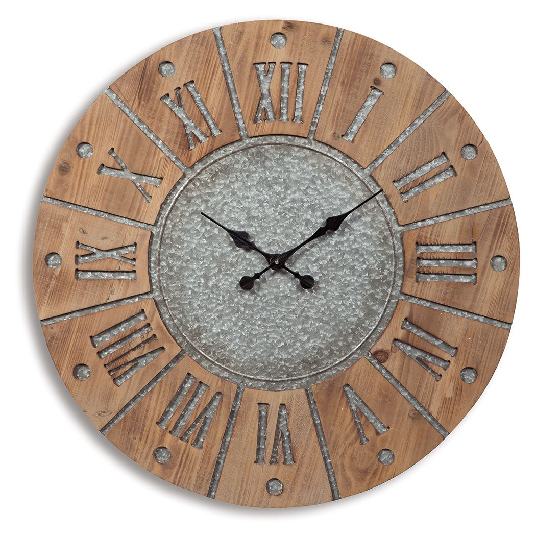 Payson - Wall Clock - Antique Gray / Natural - Hornell Furniture Outlet