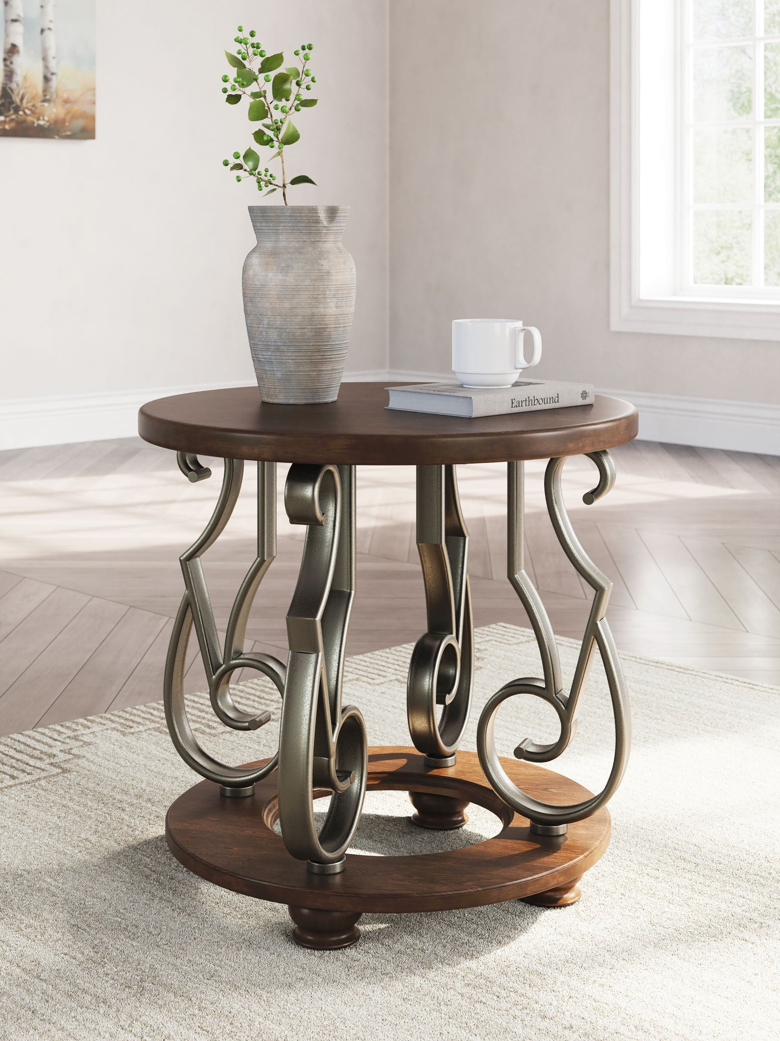 Frallyn - Round End Table - Dark Brown - Hornell Furniture Outlet