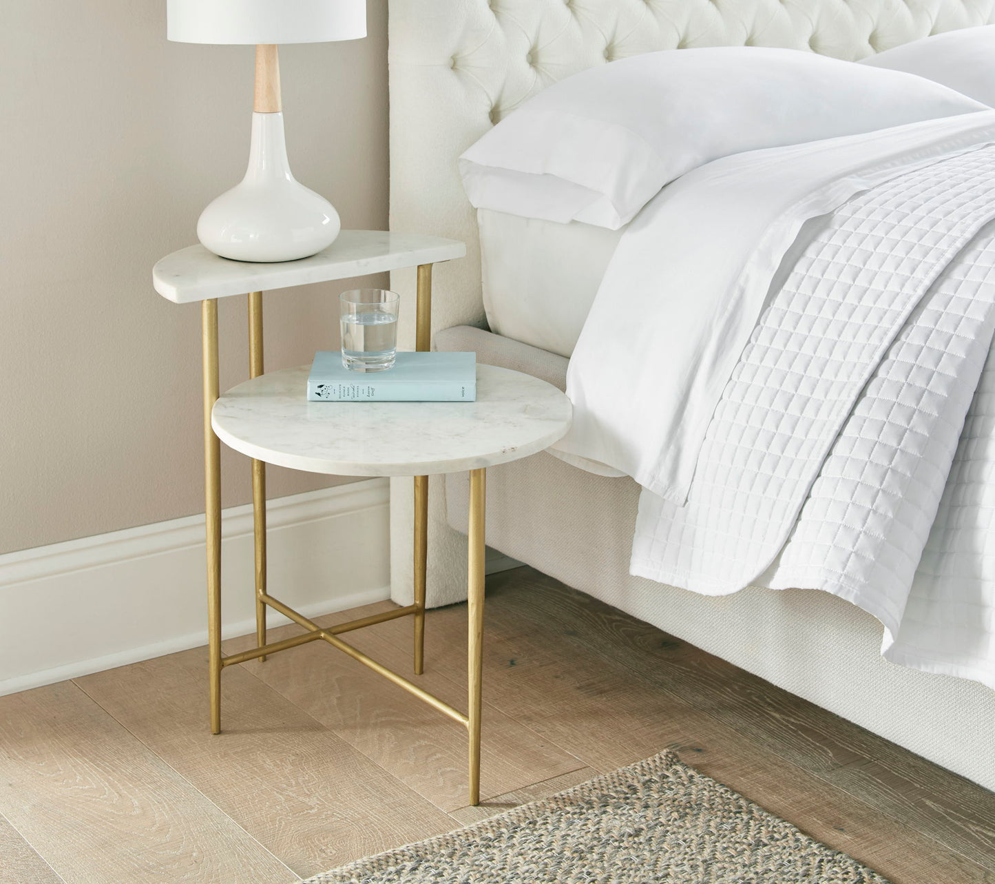 Patna - White Marble Top Side End Table - White - Hornell Furniture Outlet