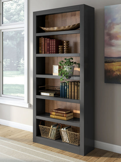 Wildenauer - Brown / Black - 4 Pc. - Home Office Desk And Return, Swivel Desk Chair, Bookcase - Hornell Furniture Outlet