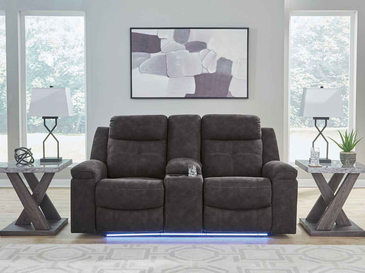 Brysonview - Double Reclining Loveseat With Console - Charcoal - Hornell Furniture Outlet