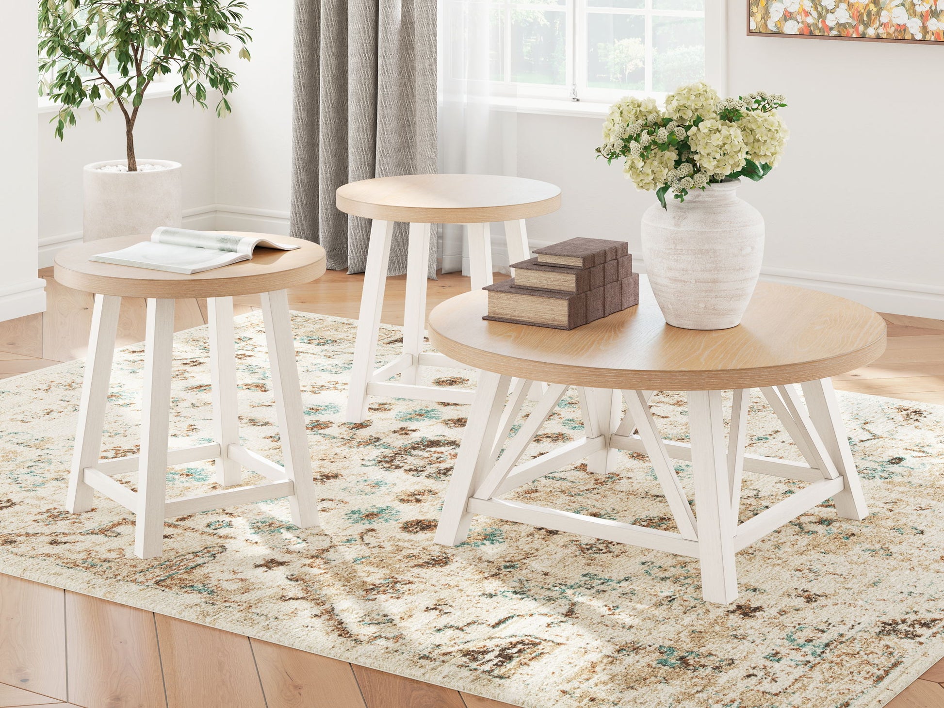Fawndell - Antique White / Brown - Occasional Table Set (Set of 3) - Hornell Furniture Outlet