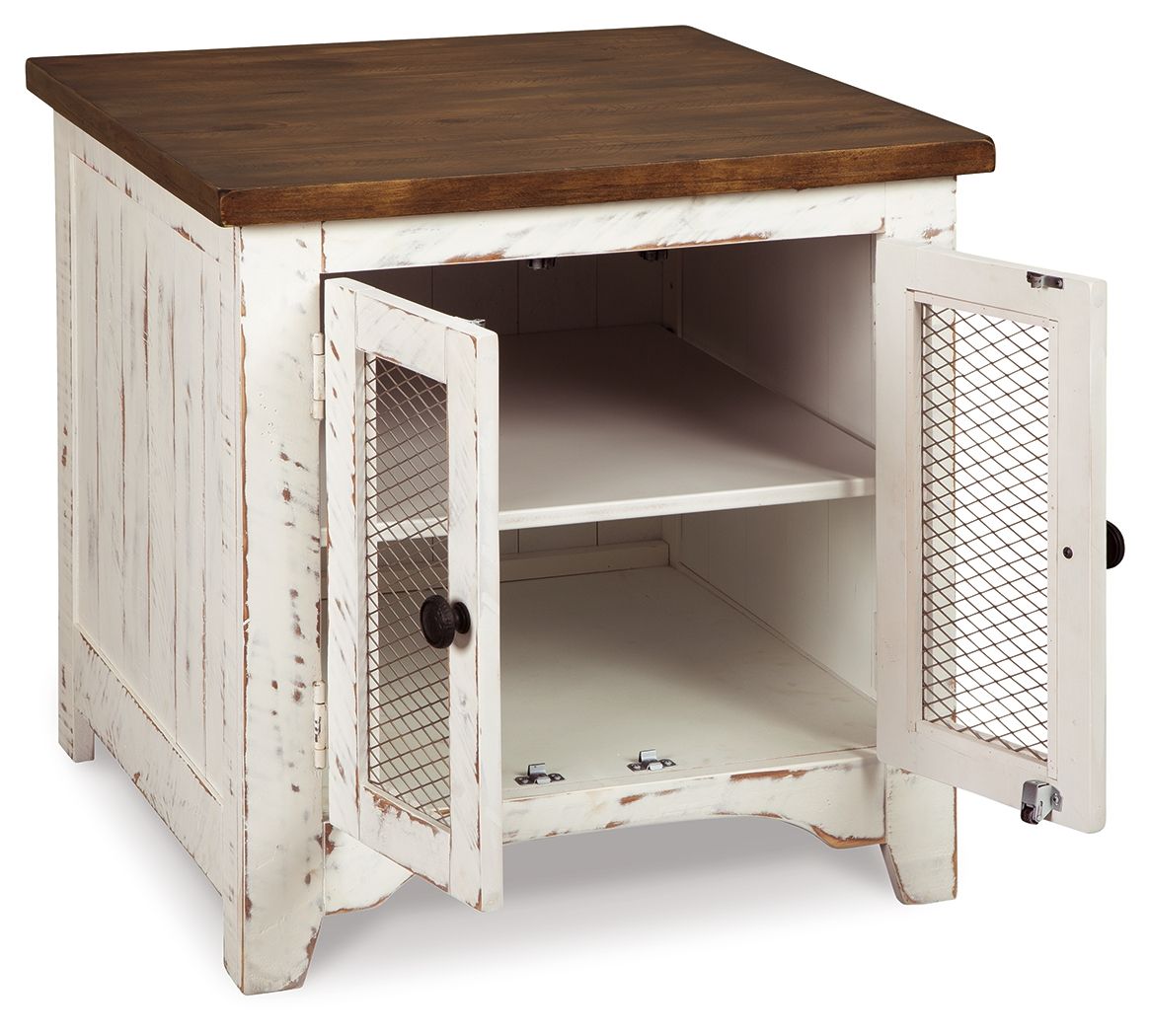 Wystfield - Rectangular End Table - 2 Doors - White / Brown - Hornell Furniture Outlet