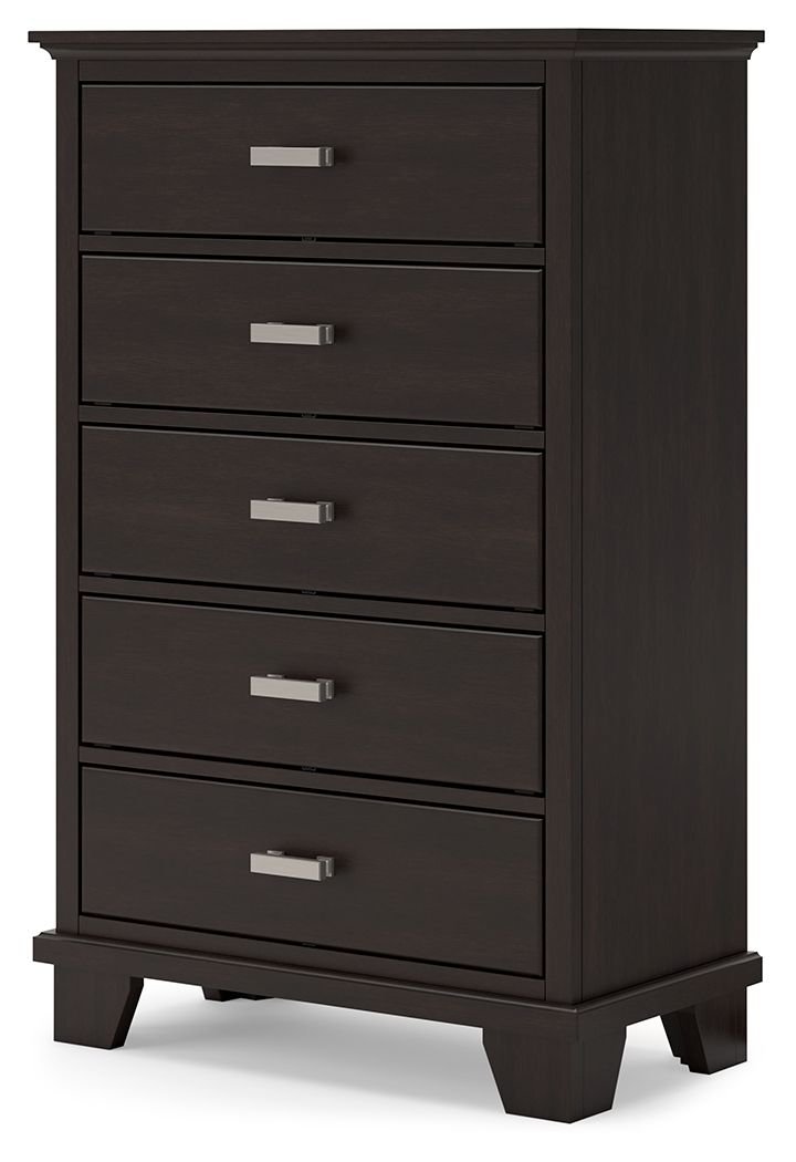 Covetown - Dark Brown - Five Drawer Chest - Hornell Furniture Outlet