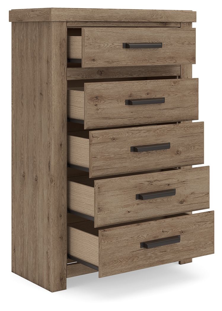 Oliandon - Five Drawer Chest - Light Brown - Hornell Furniture Outlet