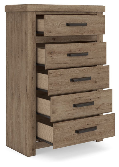 Oliandon - Five Drawer Chest - Light Brown - Hornell Furniture Outlet