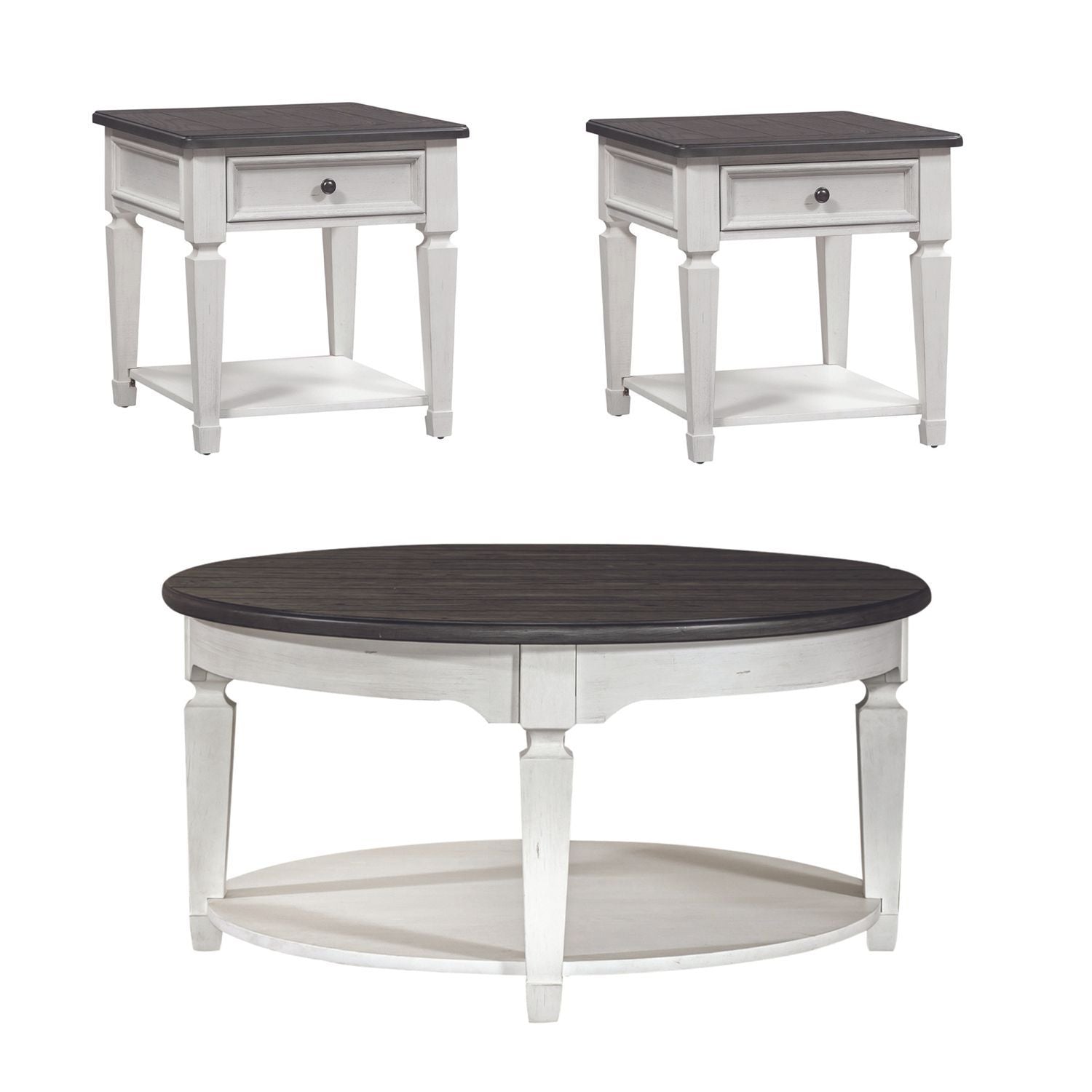 Allyson Park - 3 Piece Living Room Set (Round Cocktail Table) - White - Hornell Furniture Outlet
