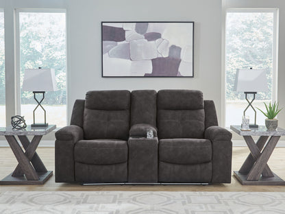 Brysonview - Double Reclining Loveseat With Console - Charcoal - Hornell Furniture Outlet
