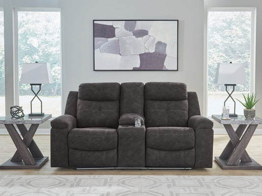 Brysonview - Double Reclining Loveseat With Console - Charcoal - Hornell Furniture Outlet