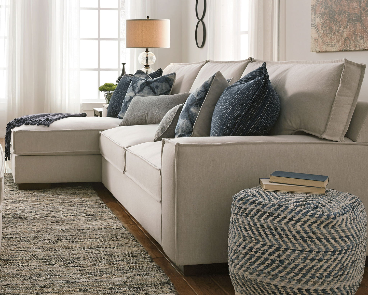 Chevron - Blue - Pouf - Hornell Furniture Outlet