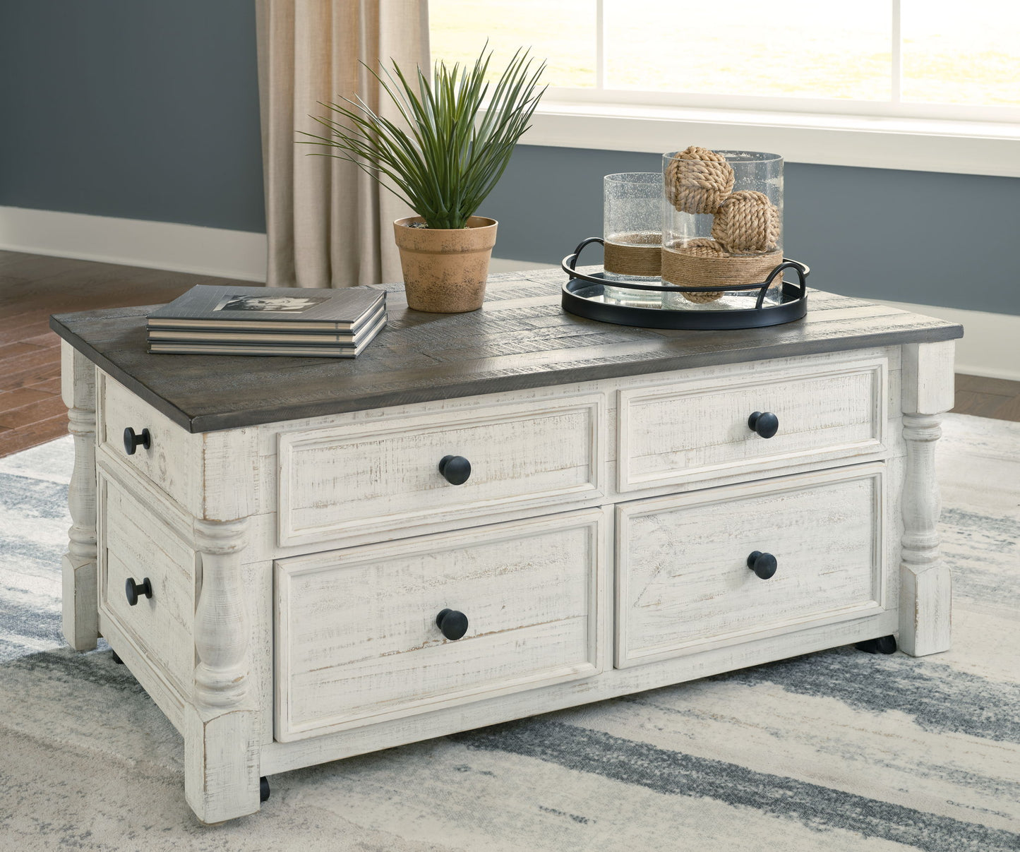 Havalance - White / Gray - Lift Top Cocktail Table with Storage Drawers - Hornell Furniture Outlet