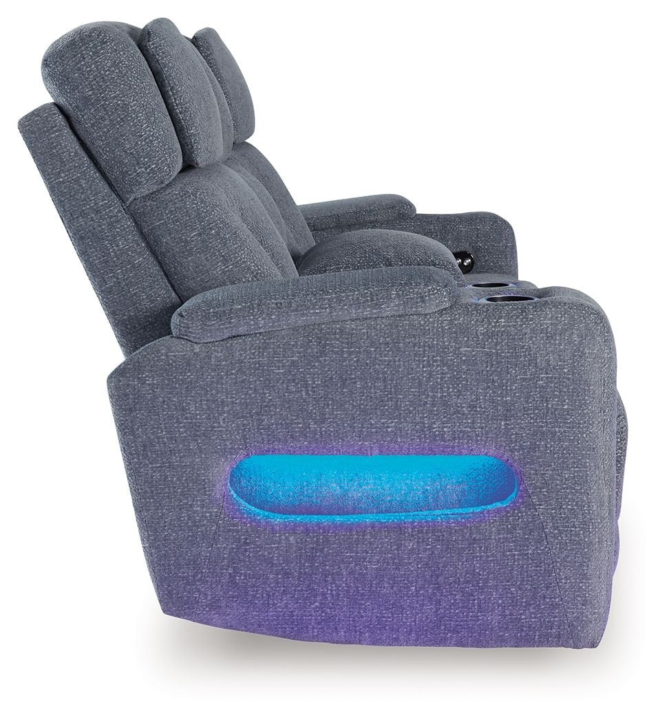 Studio Cave - Steel - Power Reclining Loveseat with Console - Hornell Furniture Outlet
