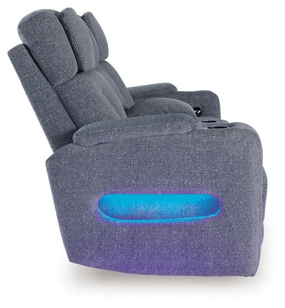 Studio Cave - Steel - Power Reclining Loveseat with Console - Hornell Furniture Outlet
