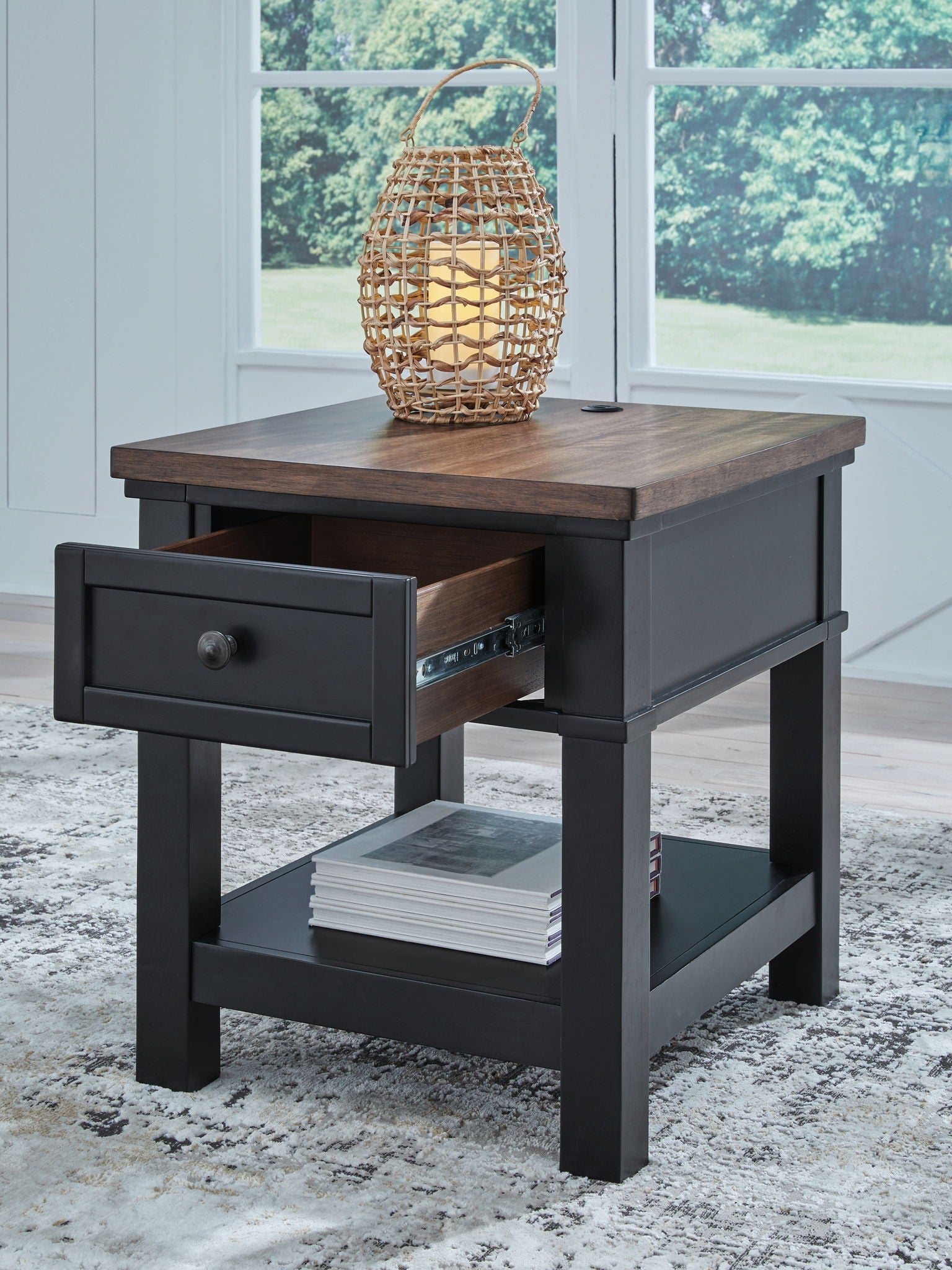Wildenauer - Brown / Black - Rectangular End Table - Hornell Furniture Outlet