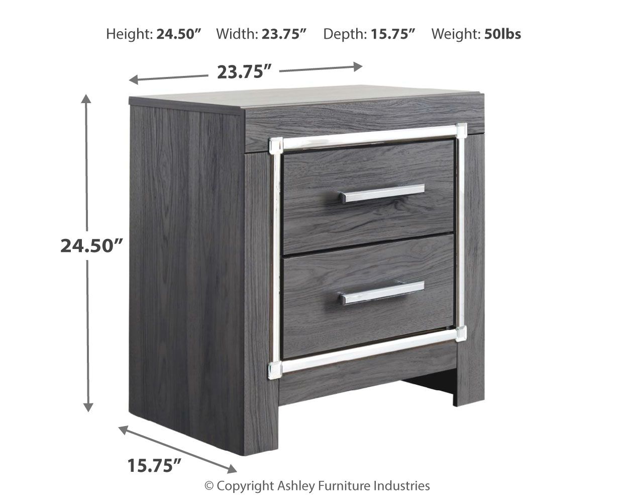 Lodanna - Gray - Two Drawer Night Stand - Hornell Furniture Outlet
