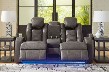 Fyne - dyme - Power Reclining Loveseat With Console/Adj Hdrst - Hornell Furniture Outlet