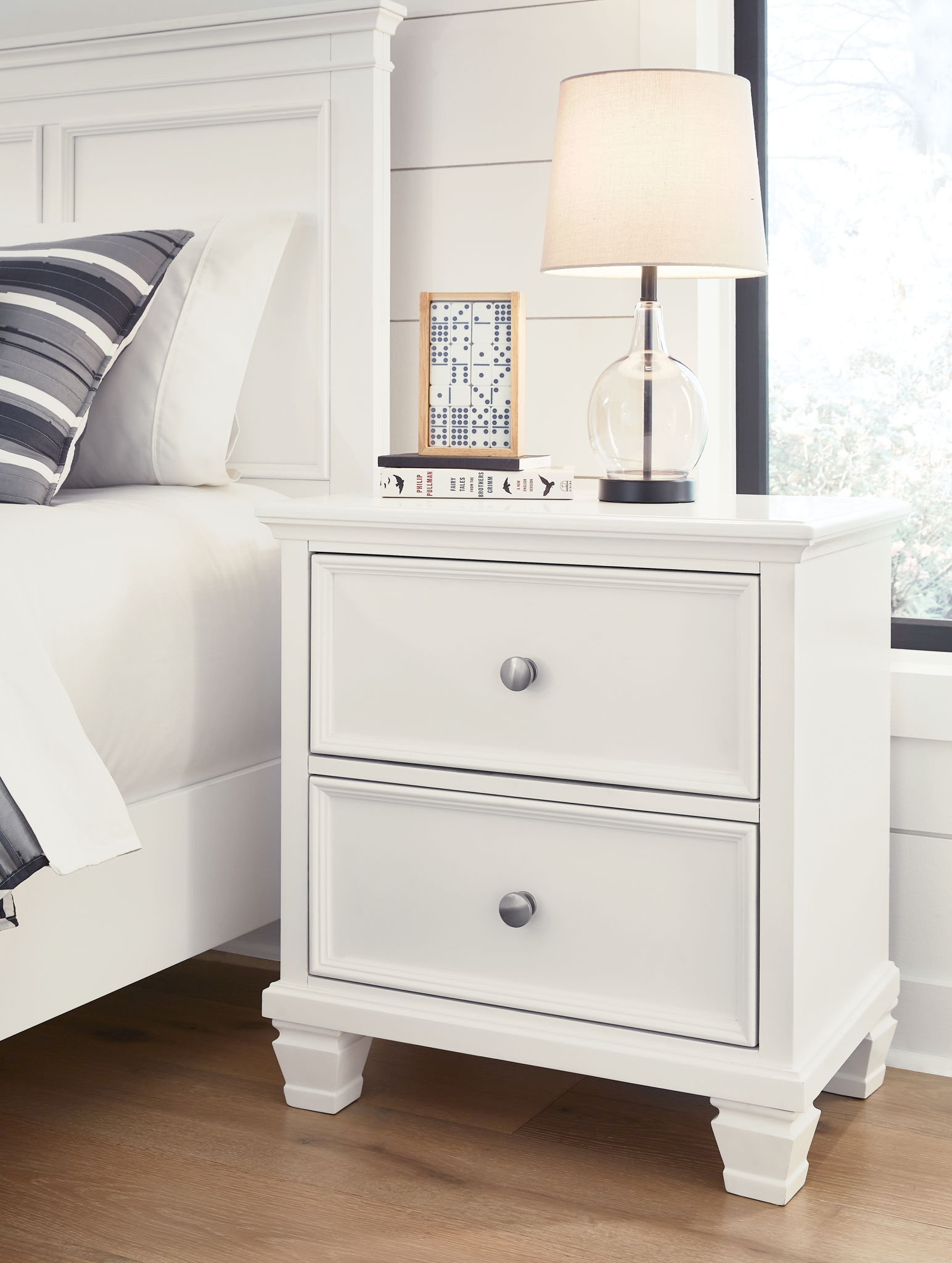 Fortman - White - Two Drawer Night Stand - Hornell Furniture Outlet