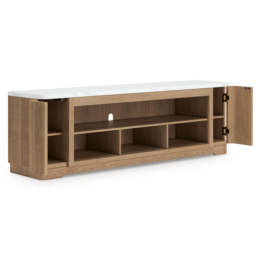 Camdill - XL TV Stand With Fireplace Option - Light Brown - Hornell Furniture Outlet