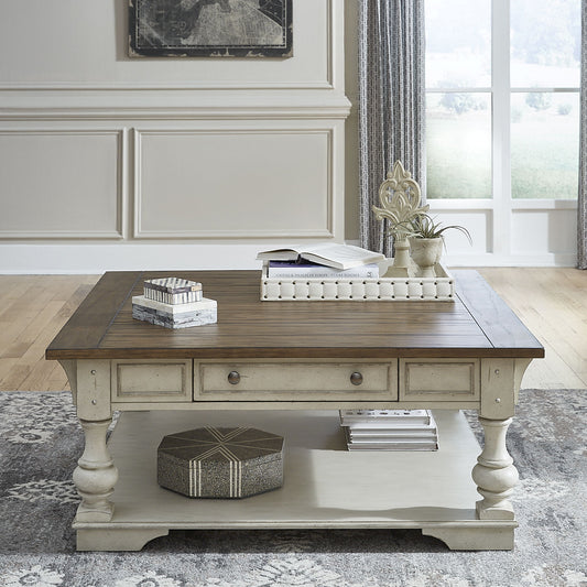 Morgan Creek - Drawer Square Cocktail Table - White - Hornell Furniture Outlet