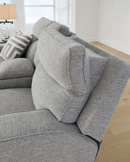 Biscoe - Pewter - Power Reclining Loveseat With Console /Adj Headrest - Hornell Furniture Outlet