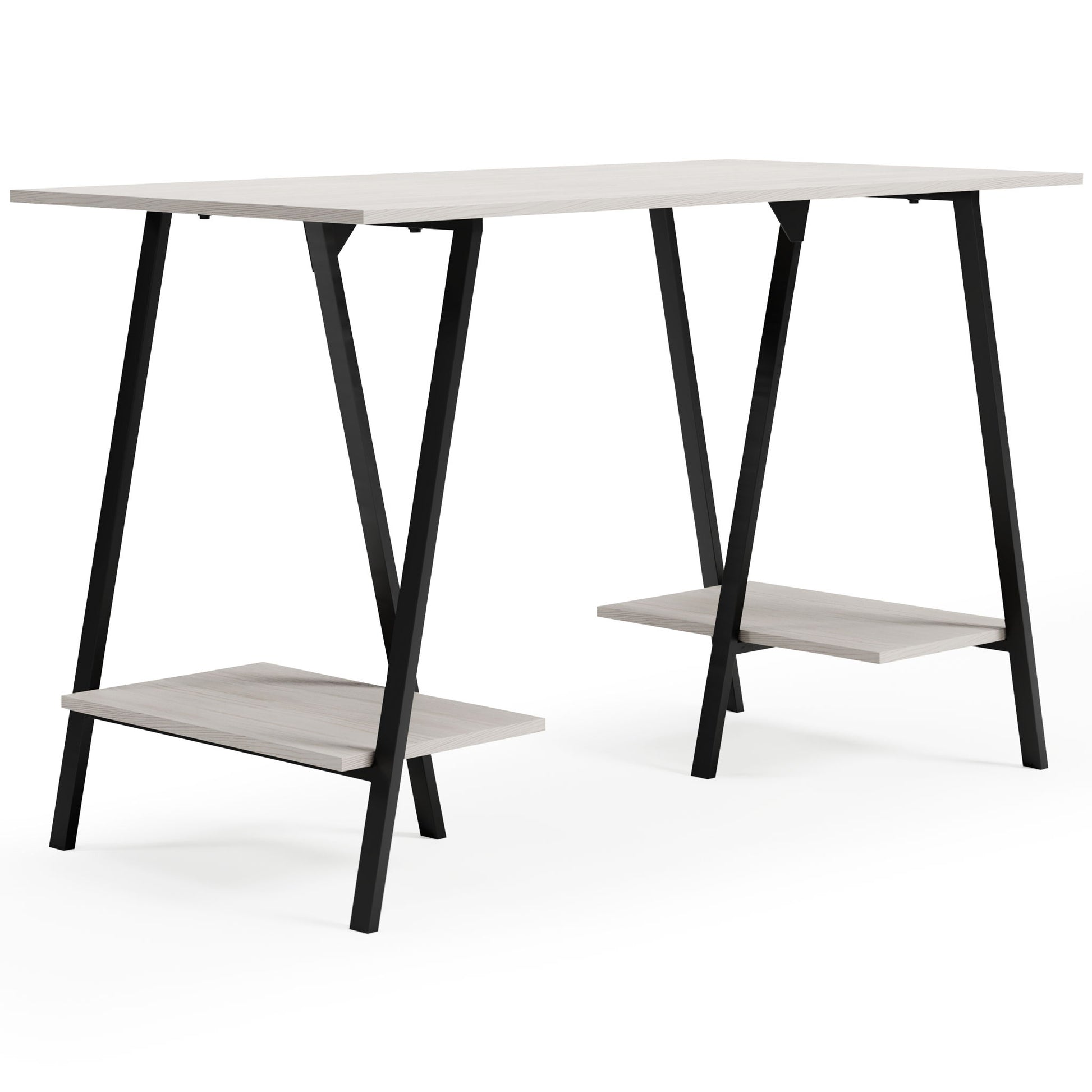 Bayflynn - White / Black - Home Office Desk - 2 Fixed Shelves - Hornell Furniture Outlet