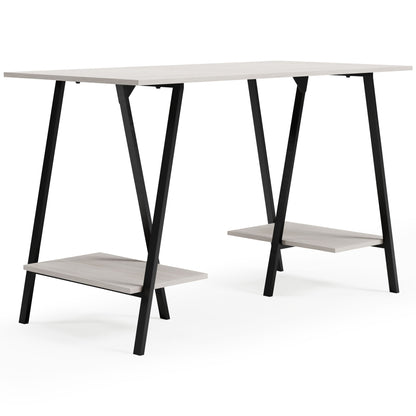 Bayflynn - White / Black - Home Office Desk - 2 Fixed Shelves - Hornell Furniture Outlet