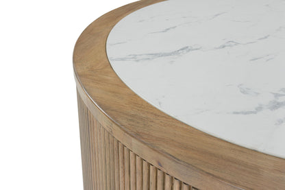 Camdill - Round Cocktail Table - Light Brown / White - Hornell Furniture Outlet