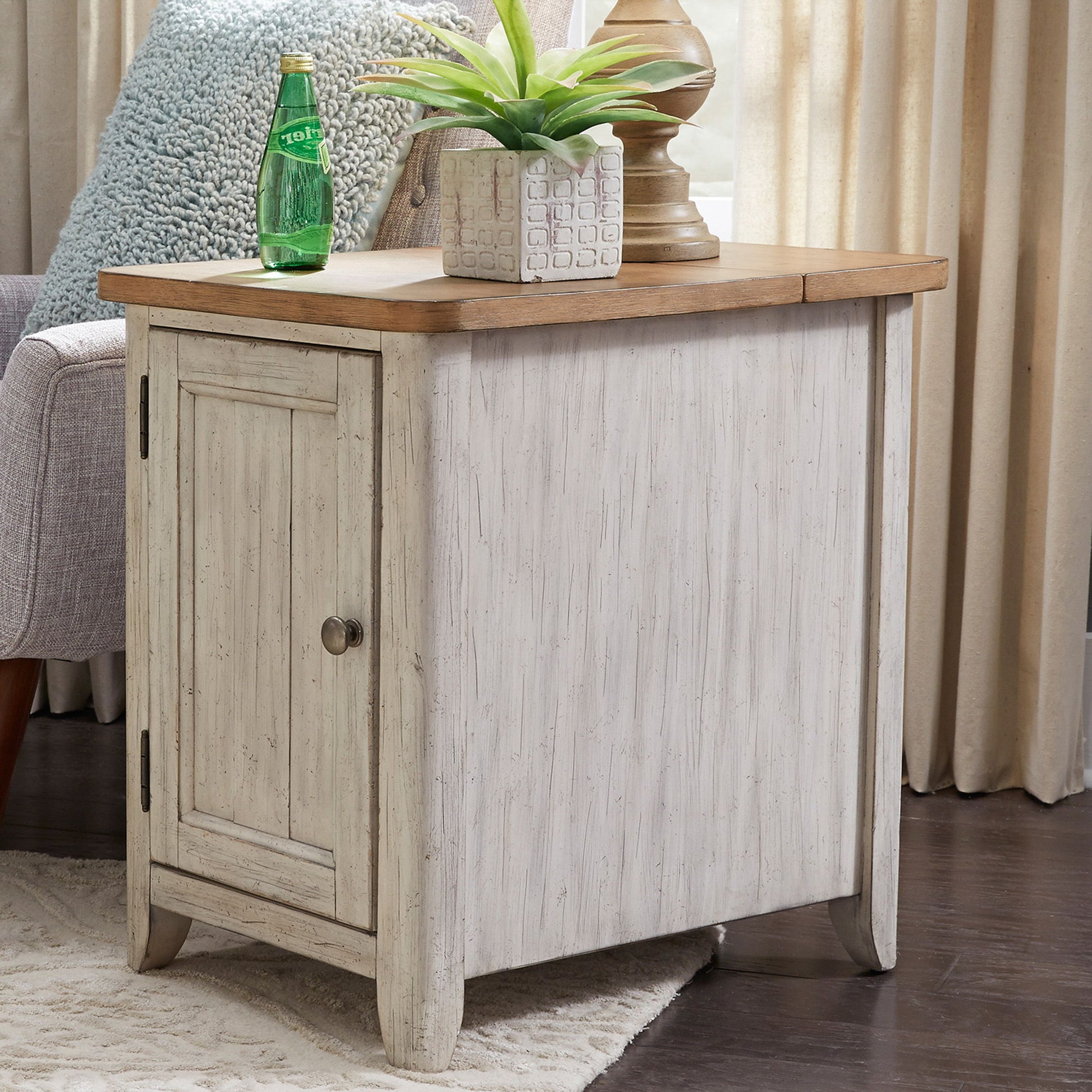 Farmhouse Reimagined - Door Chair Side Table With Charging Station - White - Hornell Furniture Outlet