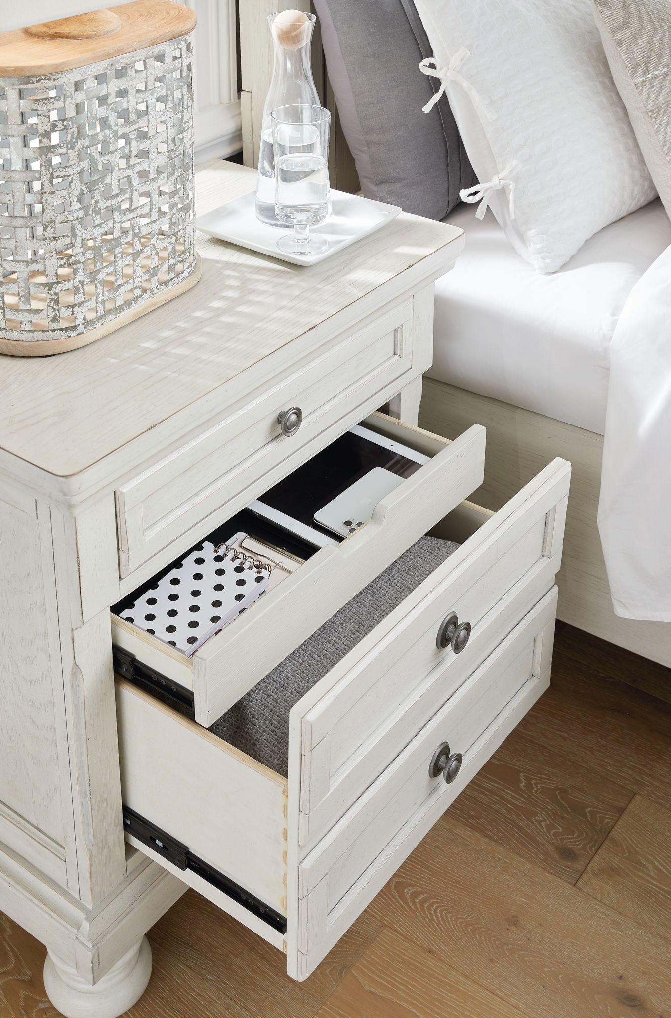 Robbinsdale - Antique White - Two Drawer Night Stand - Hornell Furniture Outlet