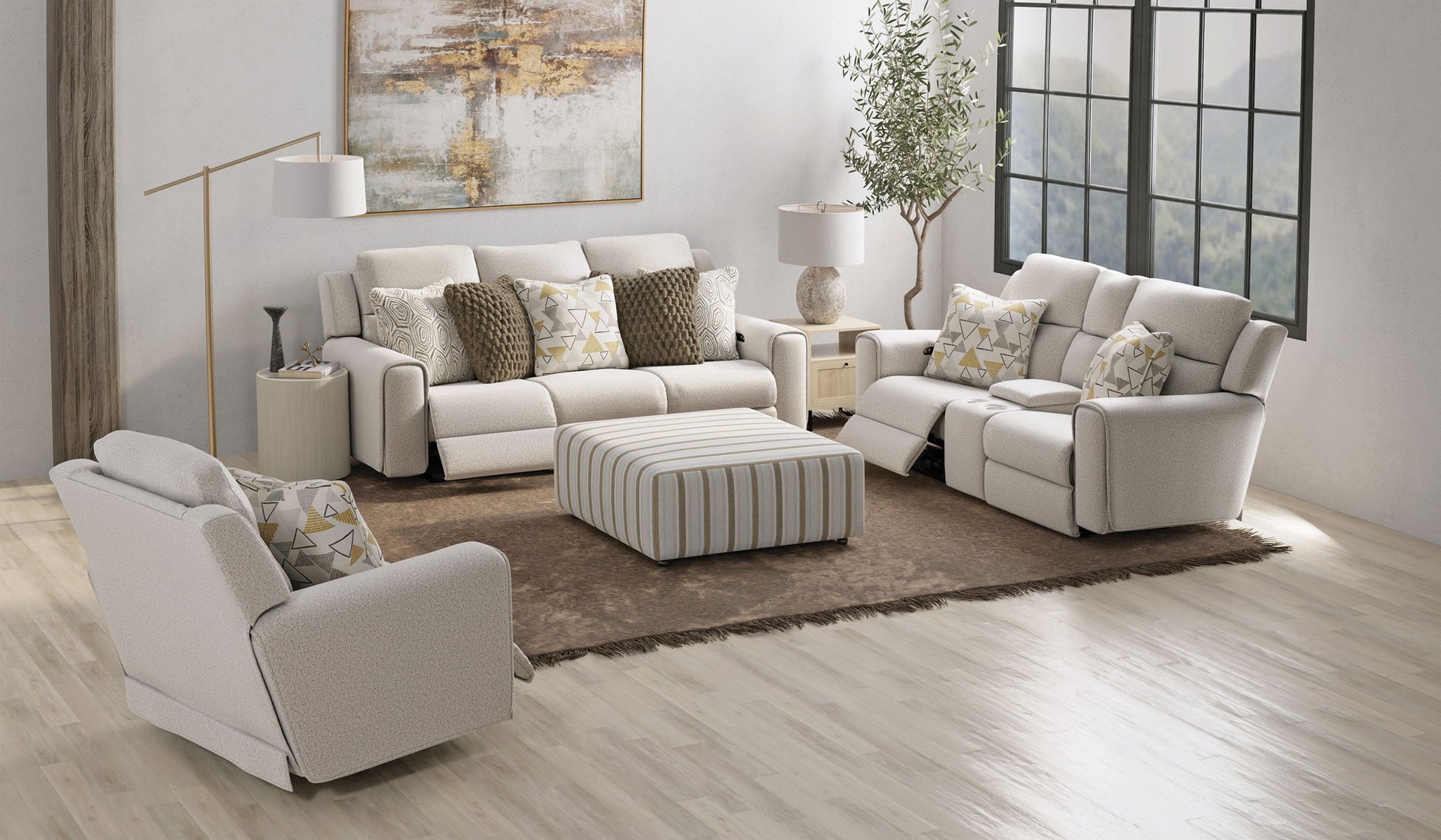 Micah - Power Headrest Power Deep Seat Lay Flat Recliner - Oatmeal - Hornell Furniture Outlet