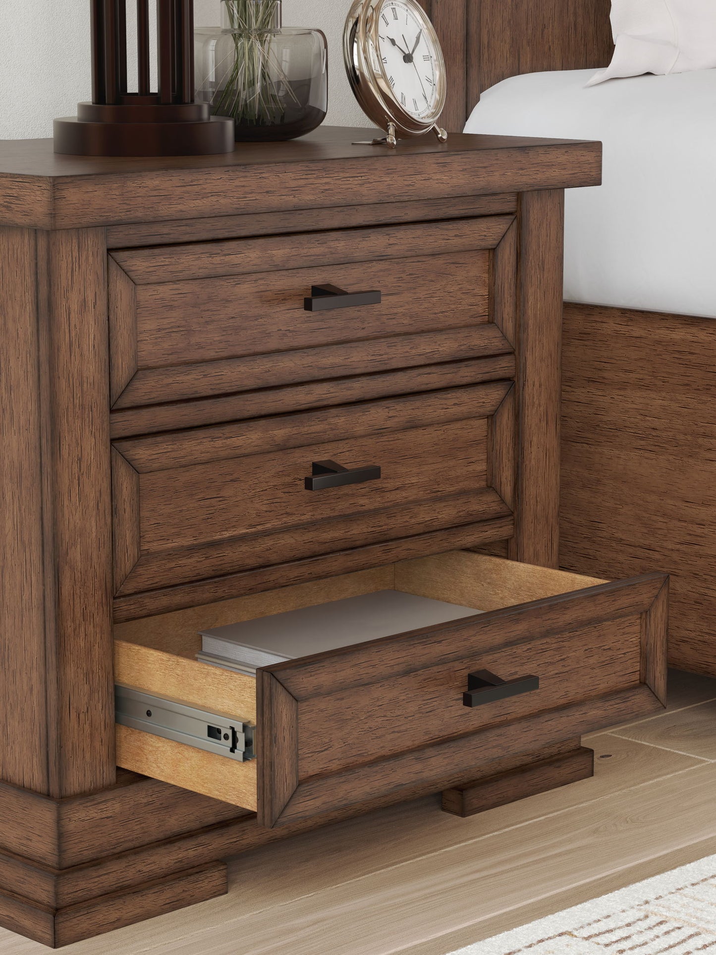 Taffenbrook - Medium Brown - Three Drawer Night Stand - Hornell Furniture Outlet
