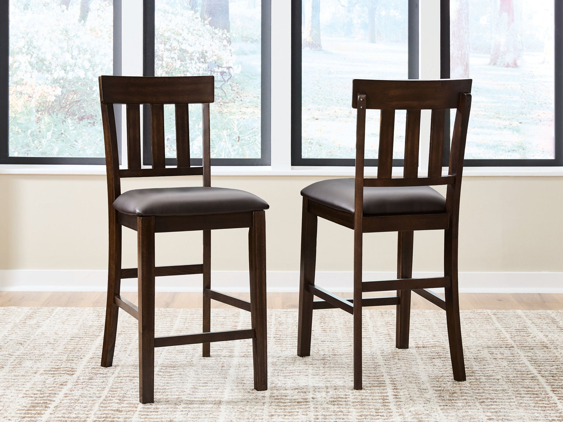 Haddigan - Upholstered Barstool (Set of 2) - Dark Brown - Hornell Furniture Outlet