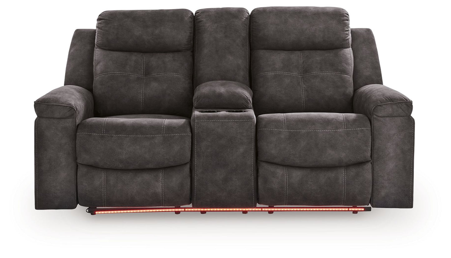Brysonview - Double Reclining Loveseat With Console - Charcoal - Hornell Furniture Outlet