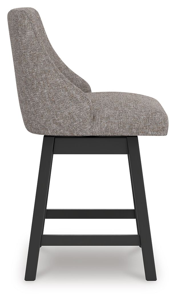 Neymorton - Upholstered Swivel Barstool (Set of 2) - Dark Grayish Brown - Hornell Furniture Outlet