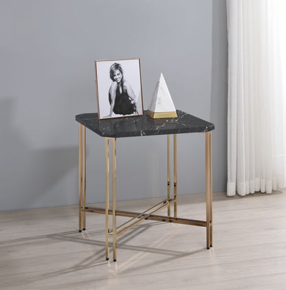 Daxton - Square End Table With Faux Marble Top - Black - Hornell Furniture Outlet