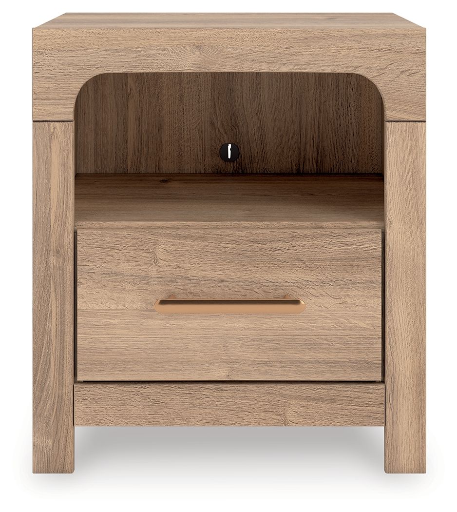 Kinlanni - One Drawer Night Stand - Tan - Hornell Furniture Outlet
