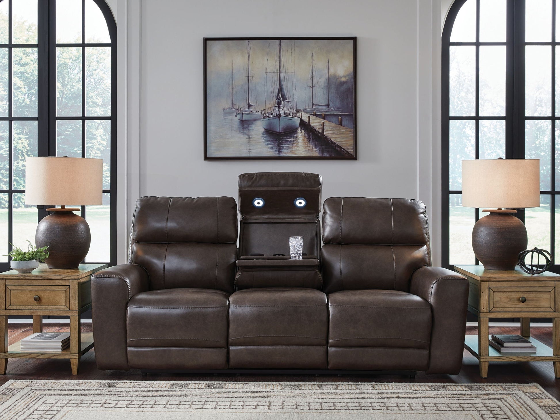 Crossplex - Smoke - Power Recline Sofa With Adjustable Headrest - Hornell Furniture Outlet