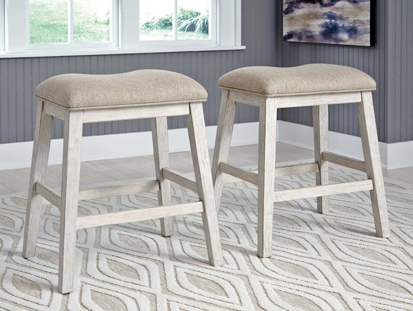 Skempton - White - Upholstered Stool (Set of 2) - Hornell Furniture Outlet
