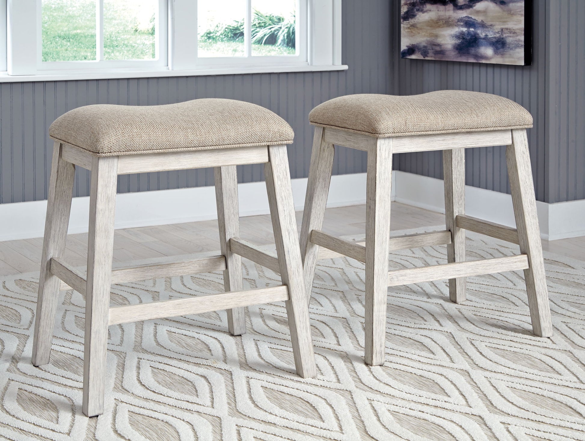 Skempton - White - Upholstered Stool (Set of 2) - Hornell Furniture Outlet