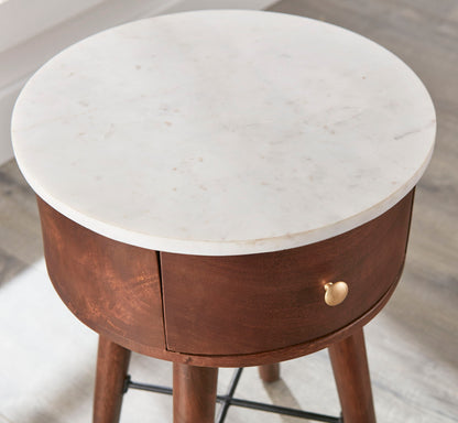 Bangalore - White Marble Top Round End Table - White - Hornell Furniture Outlet