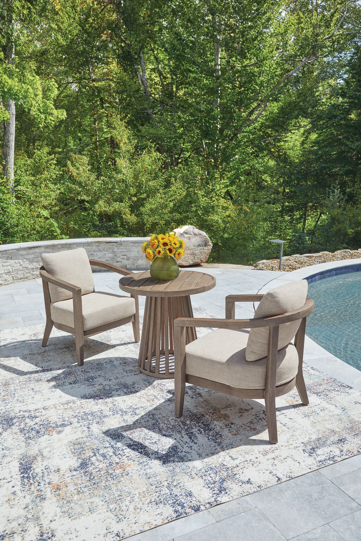 Joy Lagoon - Outdoor Chairs With Cushions/Table (Set of 3) - Beige - Hornell Furniture Outlet