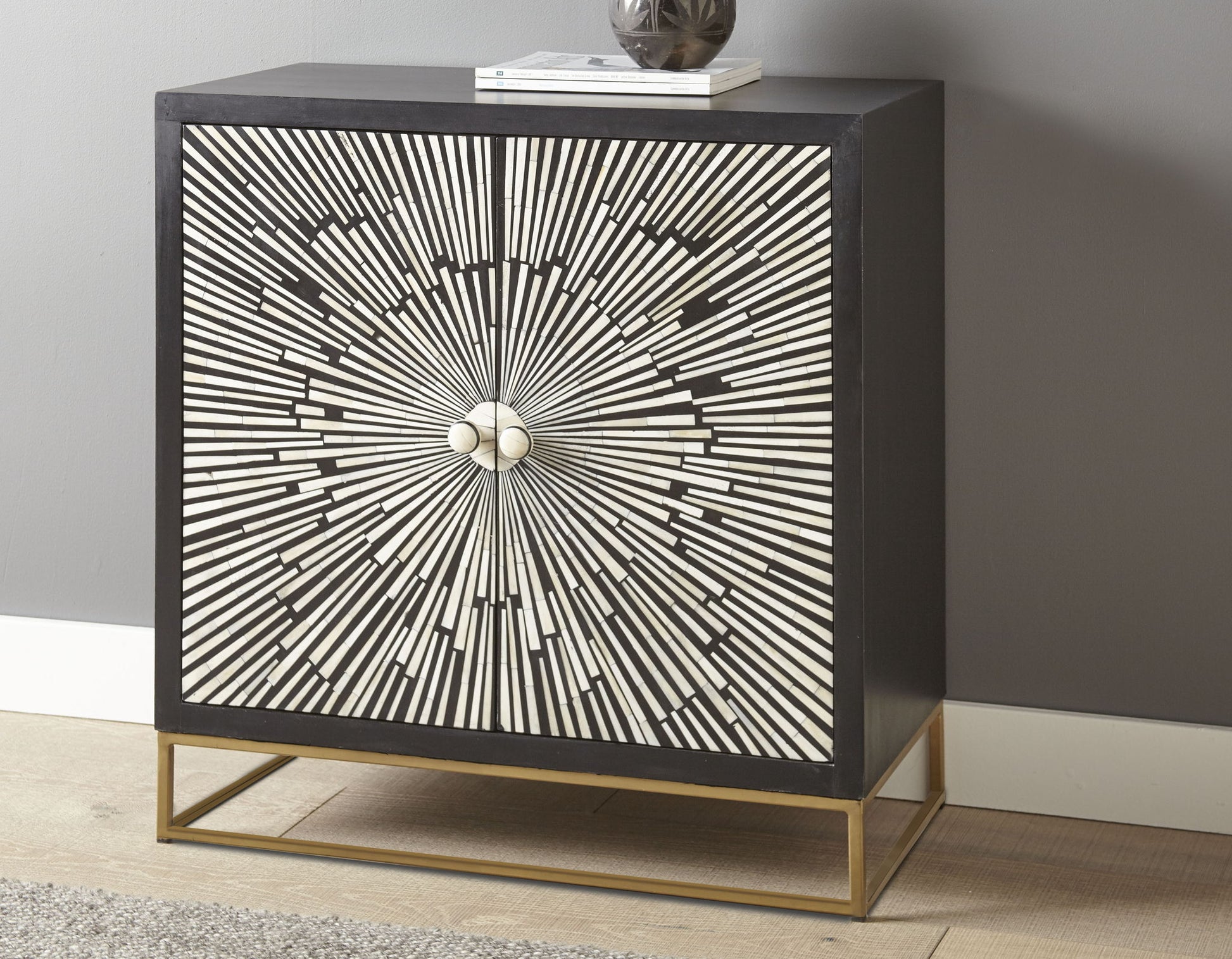 Amika - 2 Door Sunburst Bone Cabinet - Black - Hornell Furniture Outlet