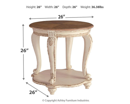 Realyn - White / Brown - Round End Table - Hornell Furniture Outlet