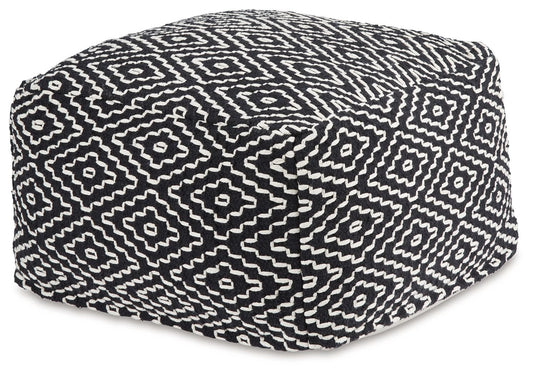Jasett - Black / Ivory - Pouf - Hornell Furniture Outlet