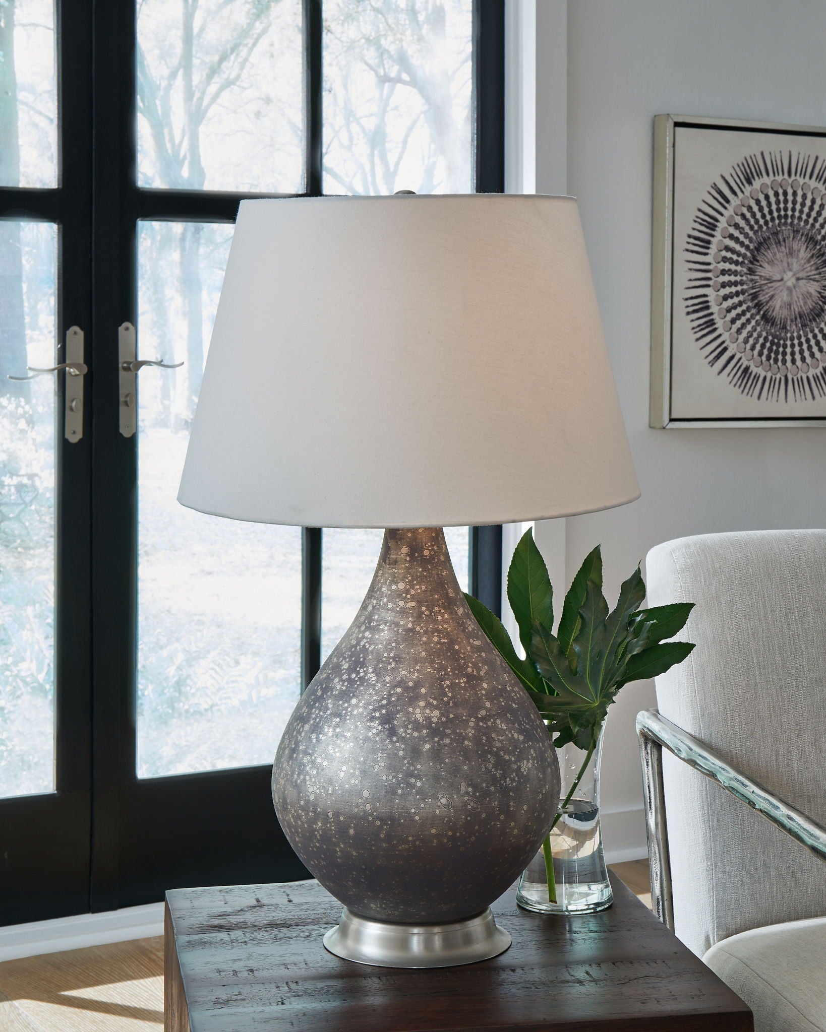Bluacy - Antique Gray - Glass Table Lamp - Hornell Furniture Outlet