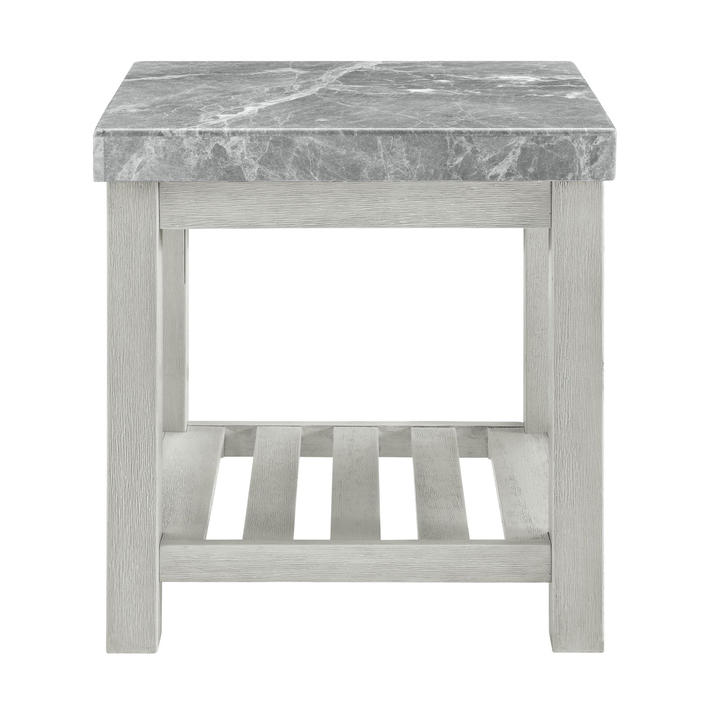 Canova - Gray Marble Top End Table - White - Hornell Furniture Outlet