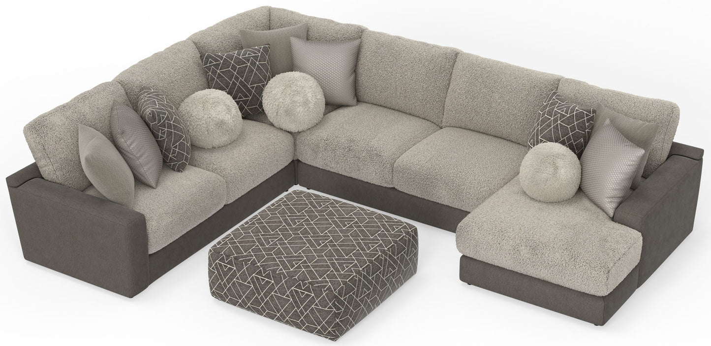 Canyon - 4 Piece Sectional With Cuddler Seat Cushions, Included Accent Pillows And Cocktail Ottoman (Right Side Facing Chaise) - Umber - Hornell Furniture Outlet