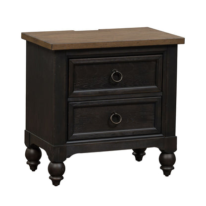 Americana Farmhouse - 2 Drawer Night Stand With Charging Station - Hornell Furniture Outlet
