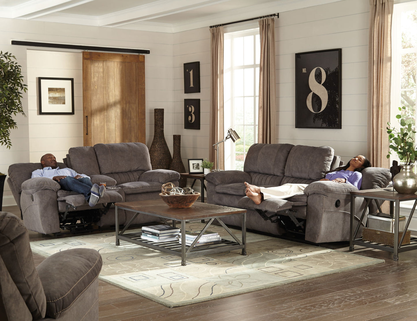 Reyes - Lay Flat Reclining Console Loveseat With Storage & Cupholders - Hornell Furniture Outlet